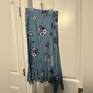 Denim floral wrap skirt
